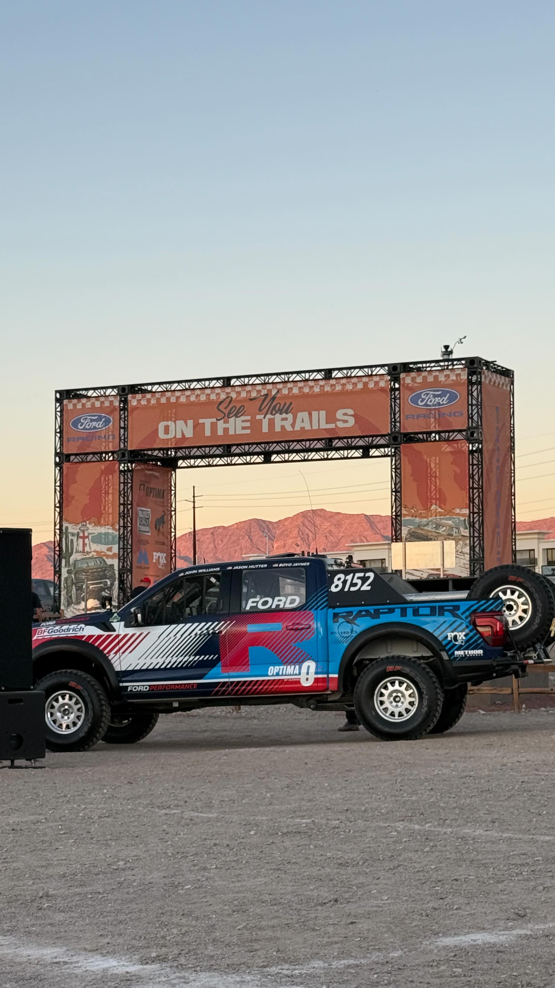 Instagram post by @whistlingdeath for Ford Performance. Caption reads: Out at Lake Havasu, AZ for @ford #RaptorRally....
