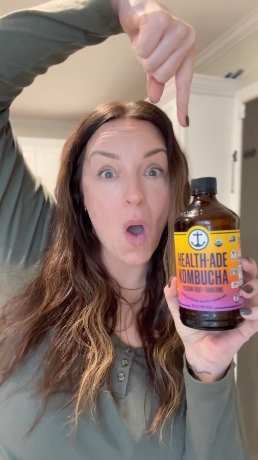 Instagram post by @dani.mccormick for Health-Ade Kombucha. Caption reads: Never. Running out. Again. 😭 My goals have been....