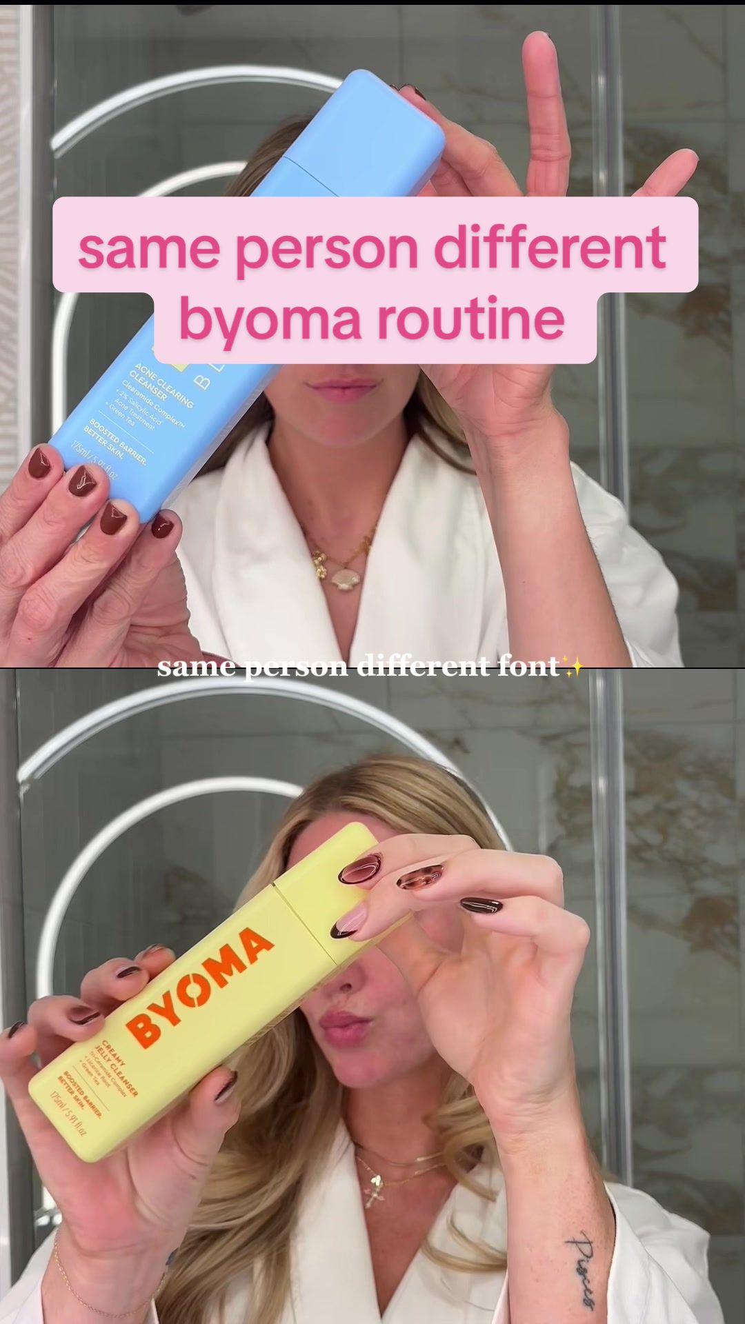 TikTok post by @skincarewithshelbs for BYOMA. Caption reads: [...] different font ft. the new @byoma blemish....
