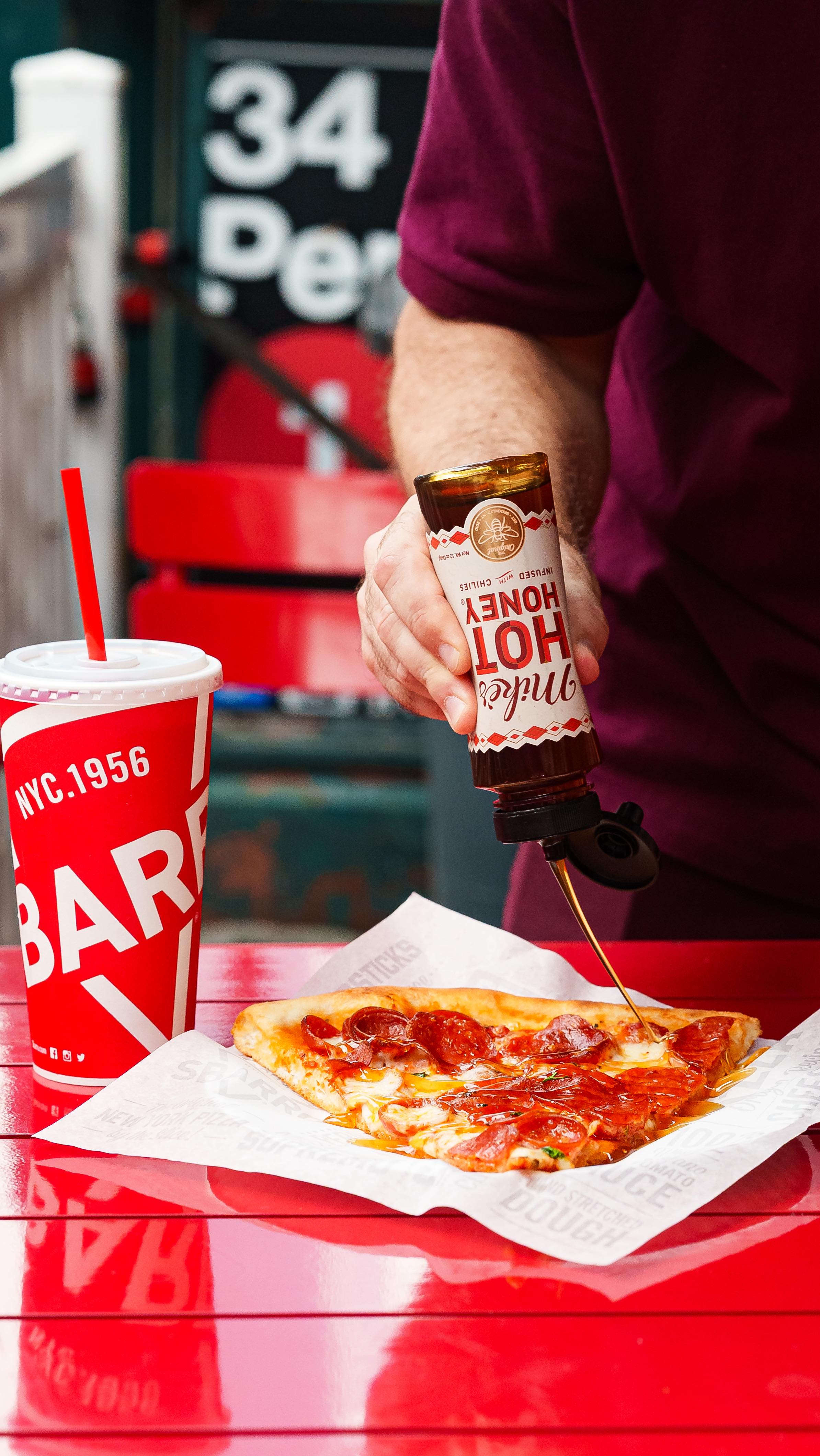 Instagram post by @sbarroofficial for Mike's Hot Honey. Caption reads: Did you guys know that @sbarroofficial is....