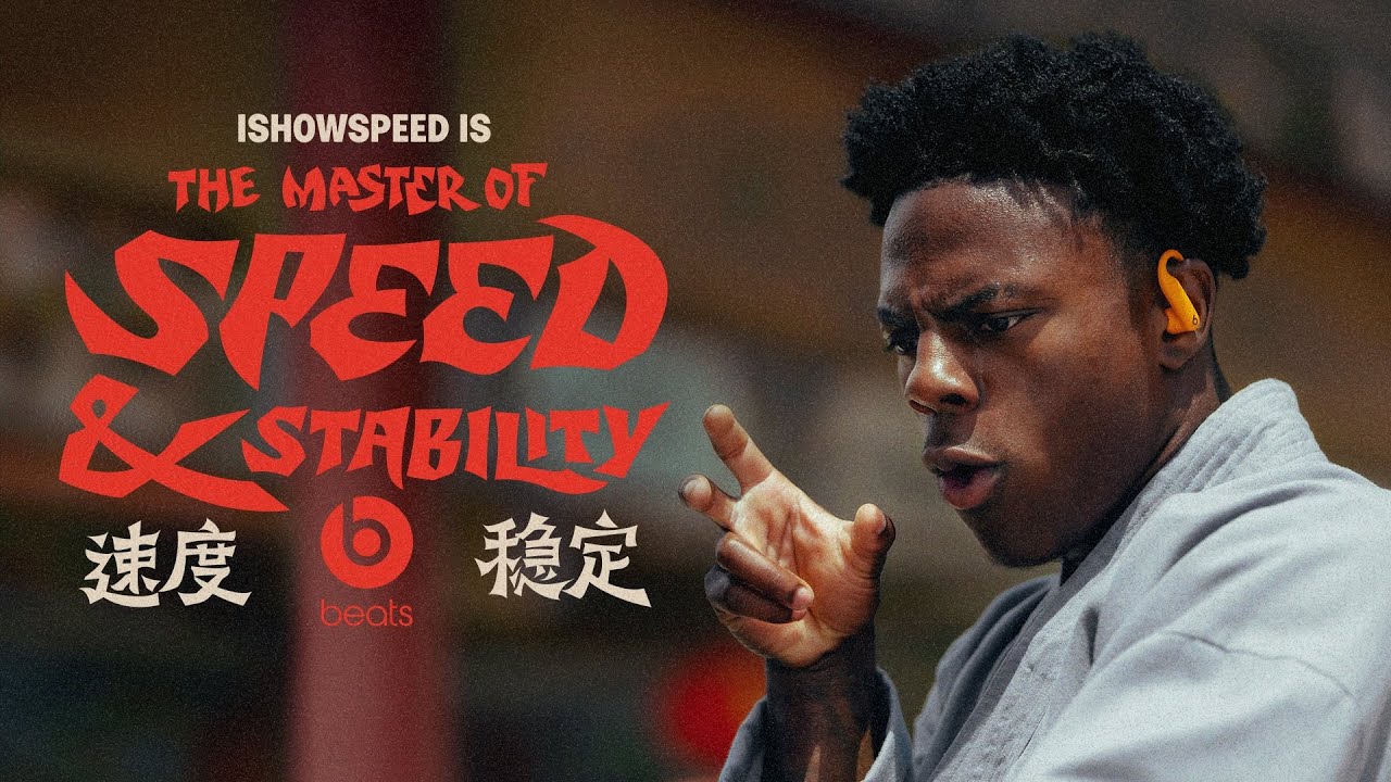 YouTube post by @beatsbydre for Beats by Dre. Caption reads: IShowSpeed is The Master of Speed & Stability |....