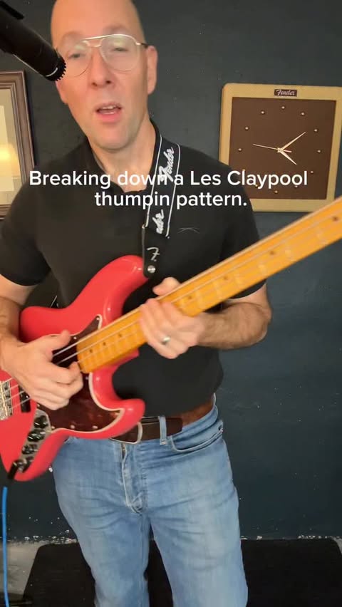 Instagram post by @nickmobassman for Fender. Caption reads: Breaking down Les Claypool’s bass break in “Laquer....