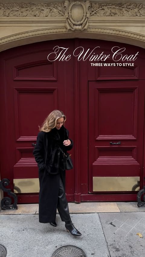 Instagram post by @lv_blackwell for Valentino Beauty. Caption reads: Three ways to style the tailored coat for winter....