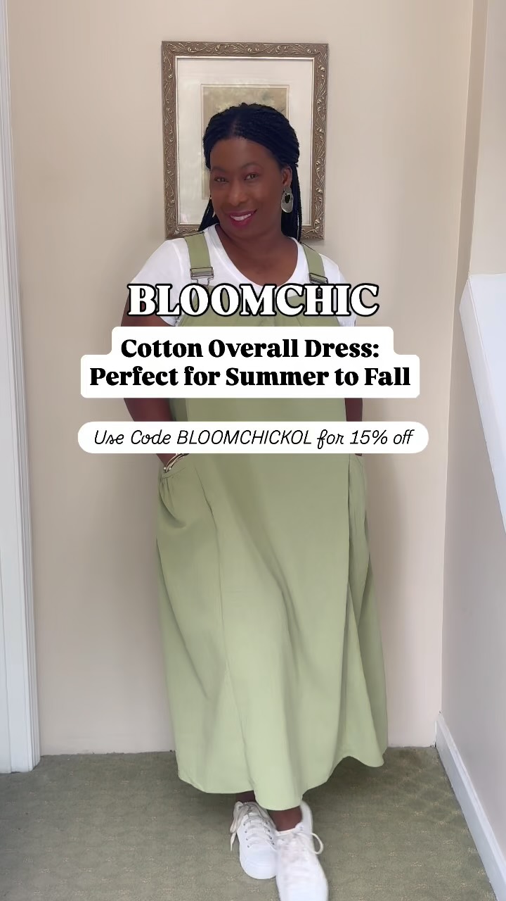 Instagram post by @laycelately for BloomChic. Caption reads: [...] cotton overall dress from @bloomchic Plus,....