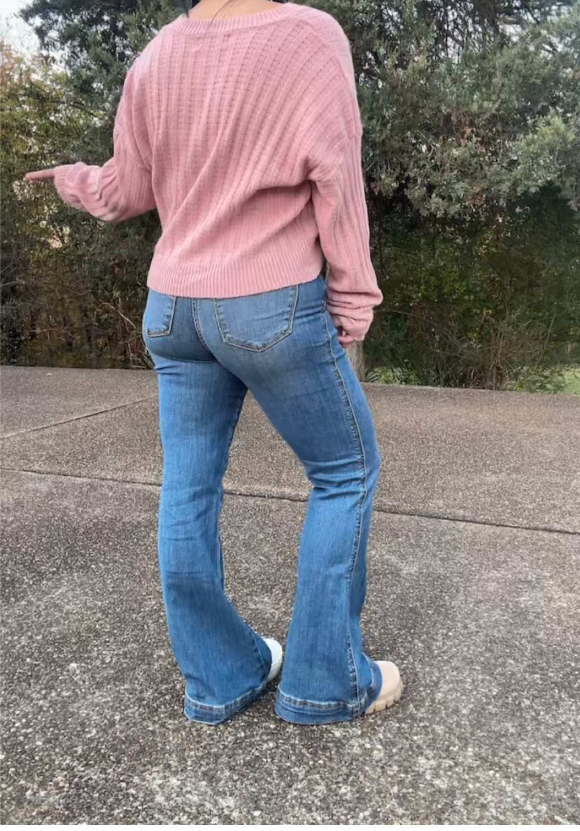 TikTok post by @tiffsghosttalk for Freckled Poppy. Caption reads: Finally some jeans that work for us short girls. ....