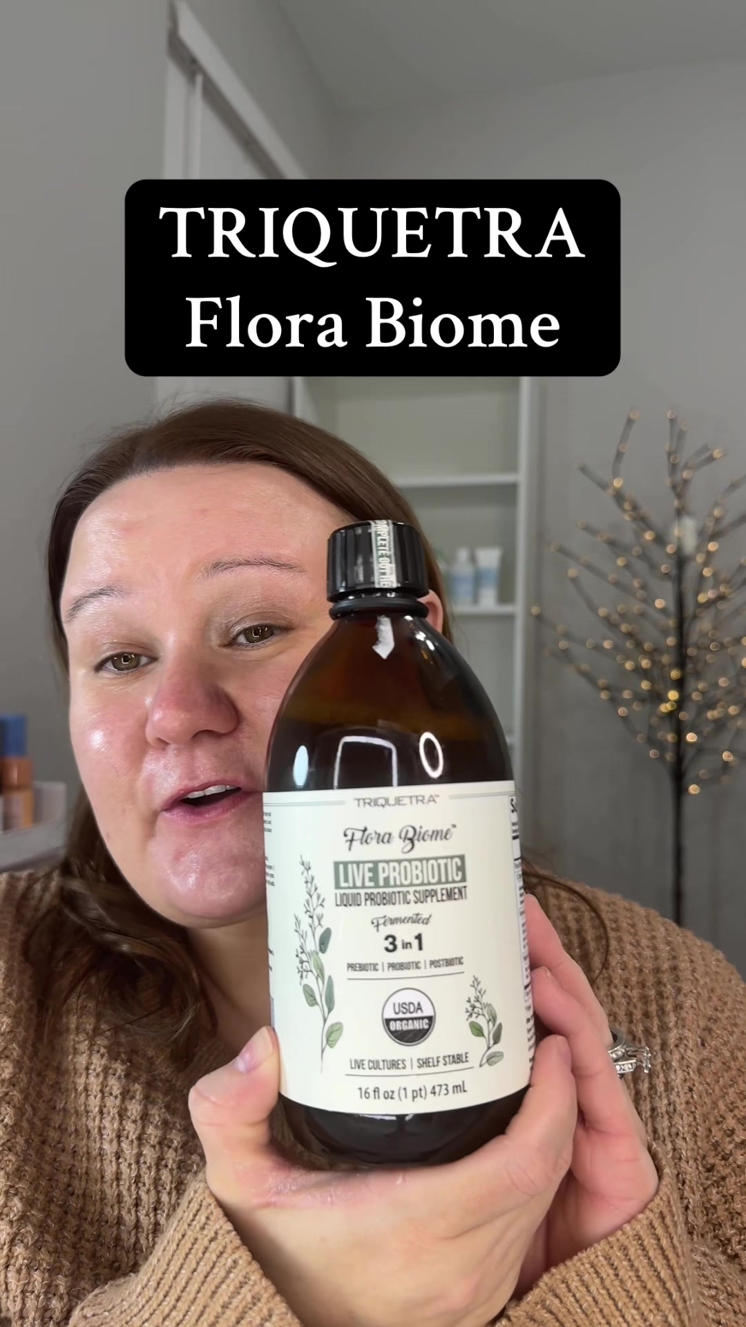 TikTok post by @carefree_cass for Triquetra Health. Caption reads: @Triquetra Flora Biome is a fermented 3 in 1....