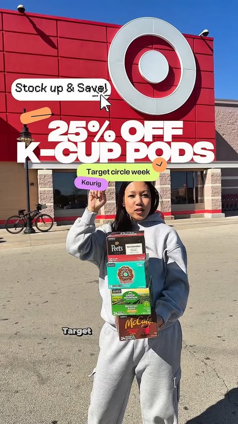 Instagram post by @citycouponmoms for Target. Caption reads: [...] up! ☕️🛒 Get 25% off K-Cup pods at @target....