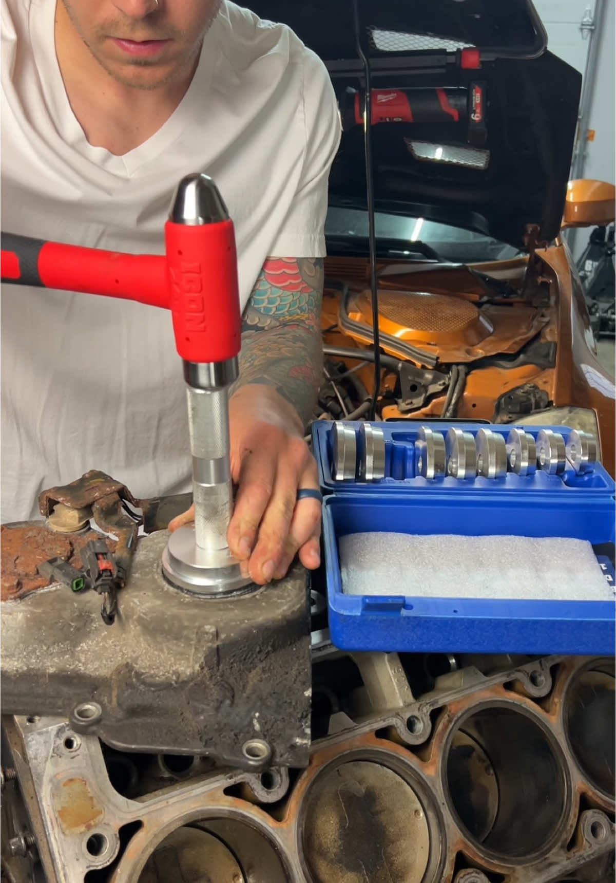 TikTok post by @justin_wentworth for Orion Motor Tech. Caption reads: [...] music in the shop 😎 #omttools....