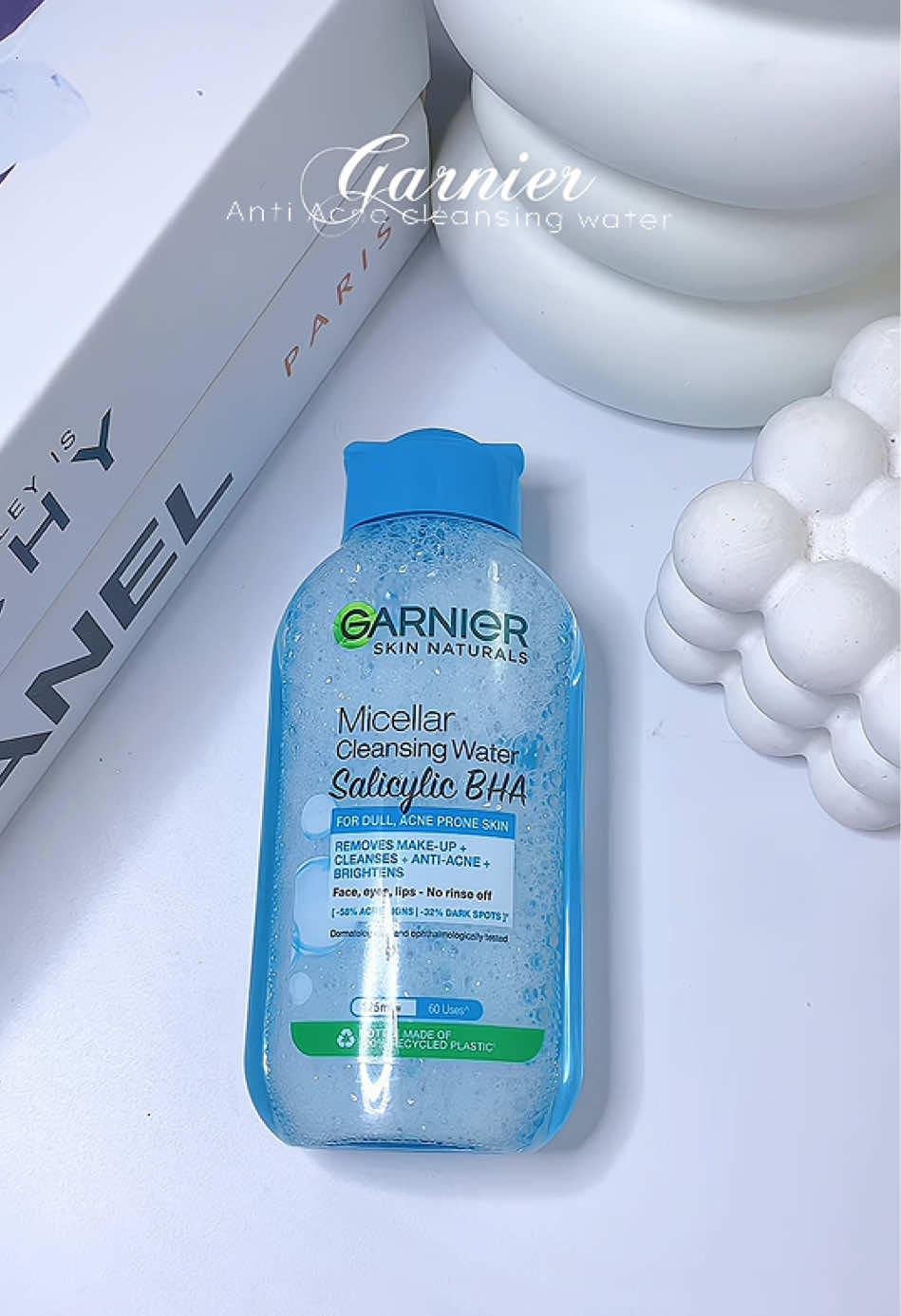 TikTok post by @aestheticbyours for Garnier Philippines. Caption reads: The best budol anti acne micellar water cleansing....
