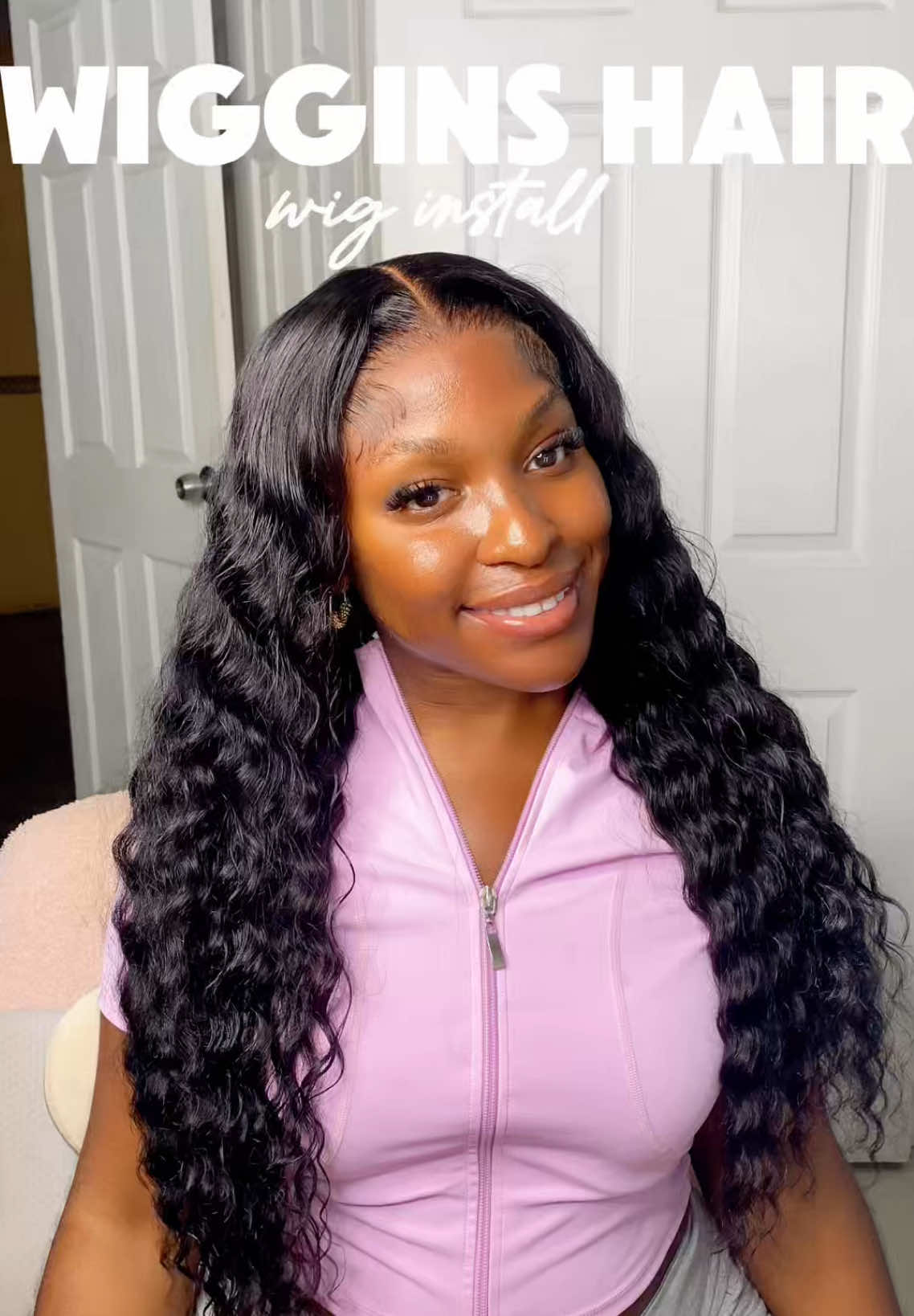TikTok post by @idojann for Wiggins Hair. Caption reads: literally the perfect loose Deepwave wig! 😍 Wig....