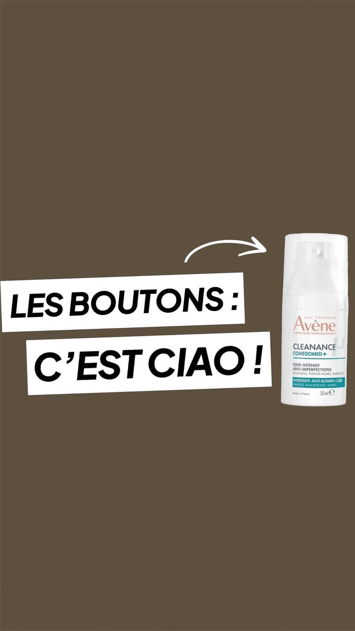 Instagram post by @amoudax for Avène. Caption reads: Ce bouton qui se prépare en douce ? CLEANANCE....