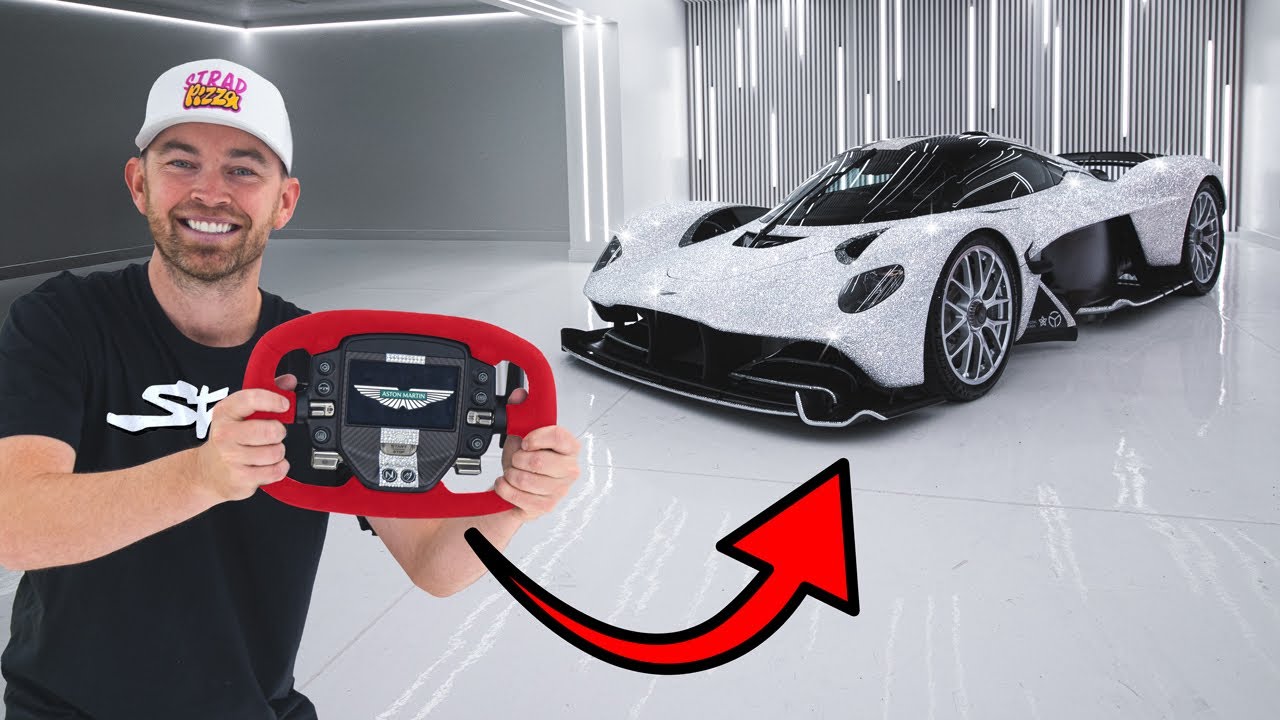 YouTube post by @TheStradman for Vessi. Caption reads: 300,000 Crystals Glued onto this $4.5M Aston....