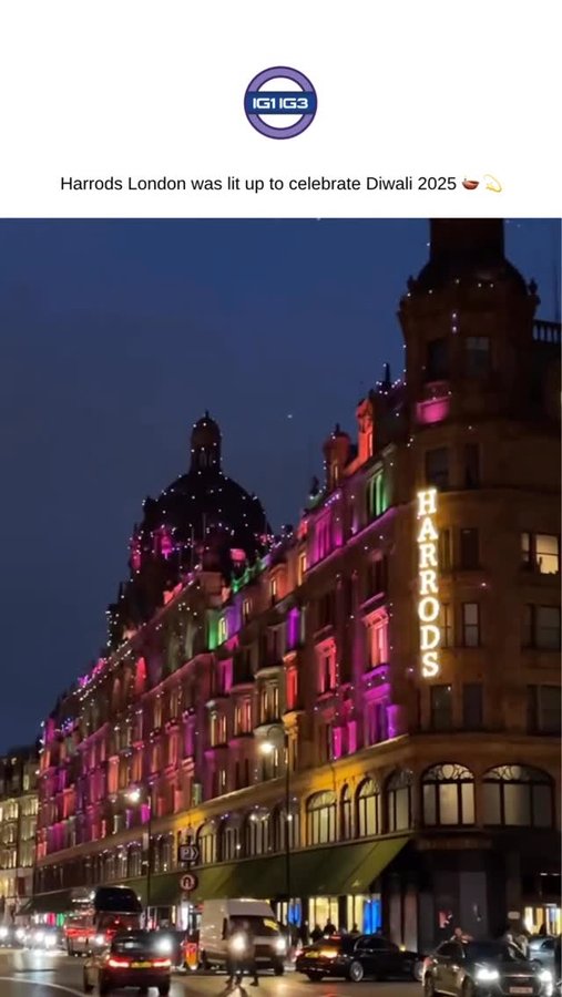 Instagram post by @ig1ig3 for Harrods. Caption reads: Harrods celebrated Diwali with a special light....
