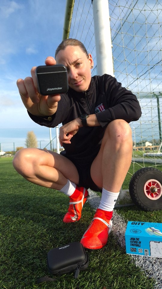 Instagram post by @noellefranciisco for Playermaker. Caption reads: [...] i track it 📊⚽️ 

Get €50 off @playermaker....