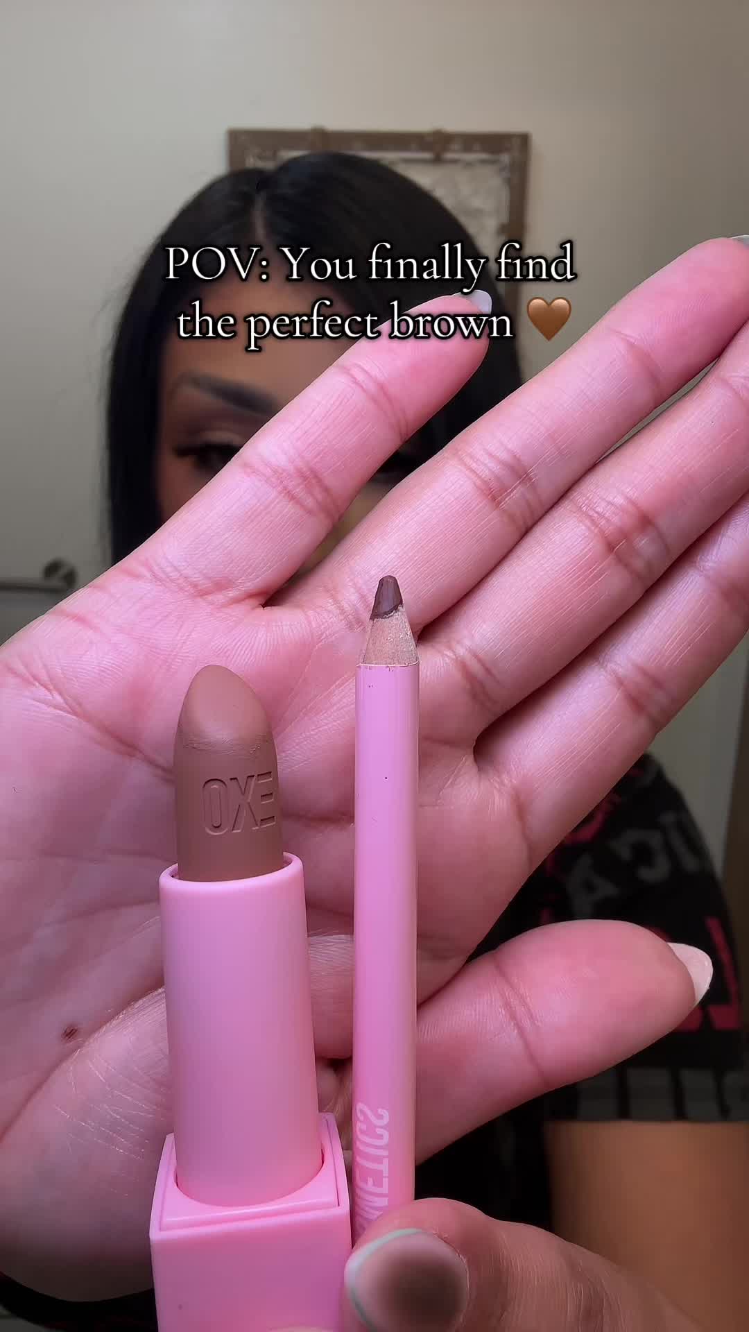 TikTok post by @yesiiii0101 for EXO Cosmetics. Caption reads: [...] the perfect brown 🤎 EXO 90’s baby @EXO....