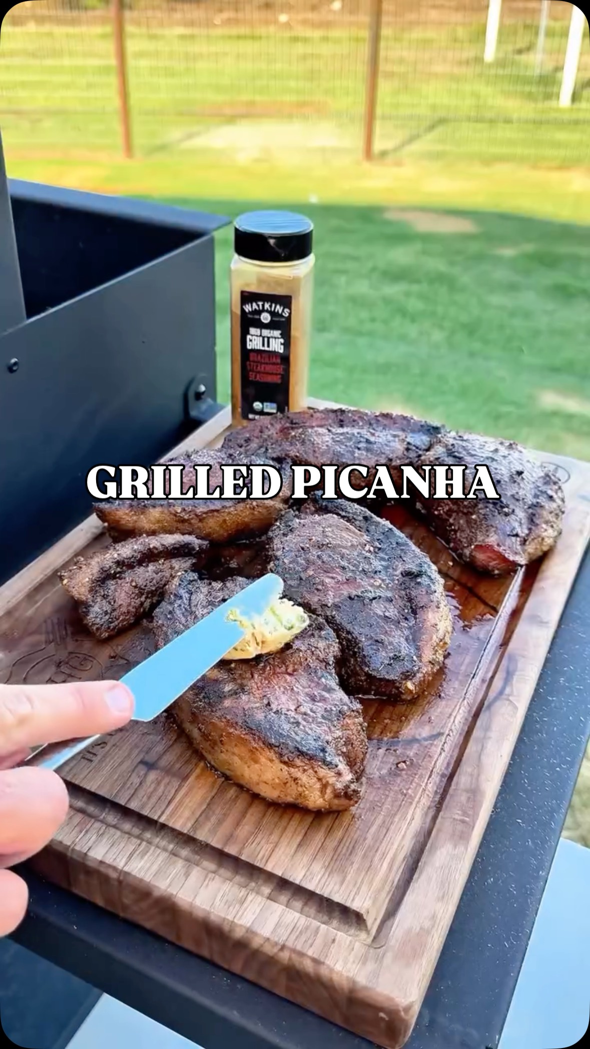 Instagram post by @firehousegrub for Watkins. Caption reads: [...] to the house with grilled picanha using....