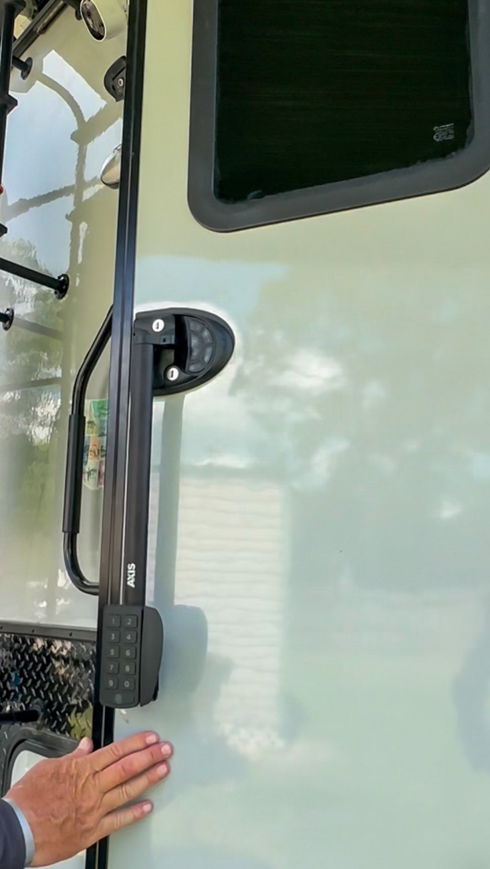 Instagram post by @gills_on_wheels for RVLock. Caption reads: [...] handle. But, not anymore. We added the....