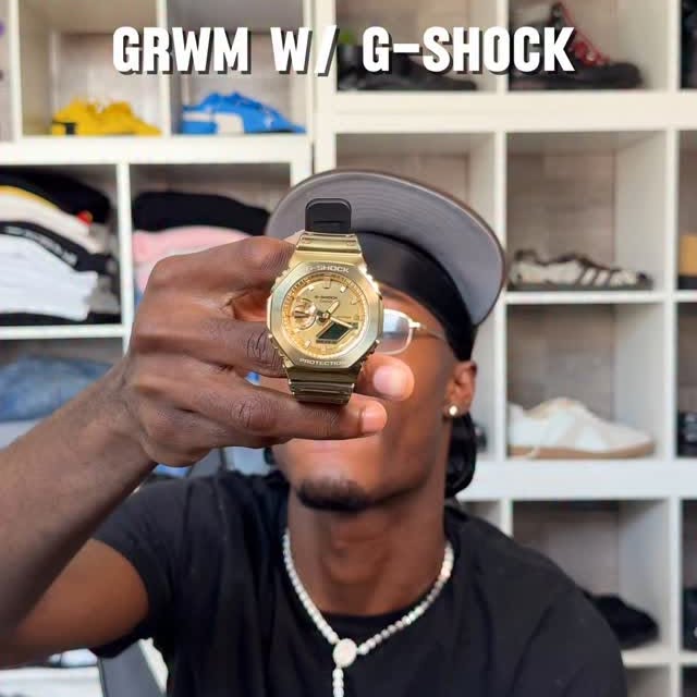 Instagram post by @zaycamm for G-SHOCK. Caption reads: Styling my new Fine Metallic @gshock_us watch. -....