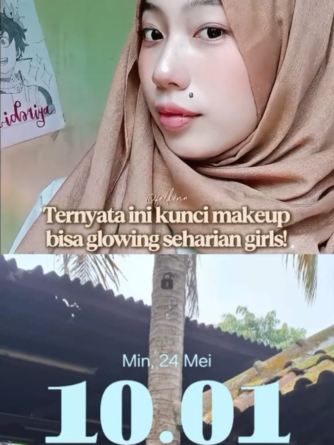 TikTok post by @fellierin for Make Over. Caption reads: [...] ini kunci makeup glowing seharian! Make Over....