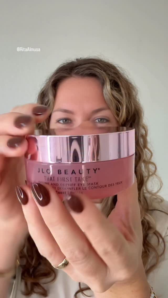 Instagram post by @ritaalmusa for JLO BEAUTY. Caption reads: [...] depuff + brighten. ✨ #ThatFirstTake....