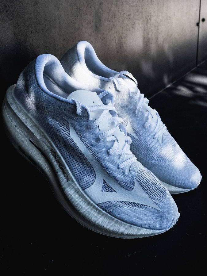 Instagram post by @believeintherun for Mizuno USA. Caption reads: Three new Mizuno shoes have entered the chat:....