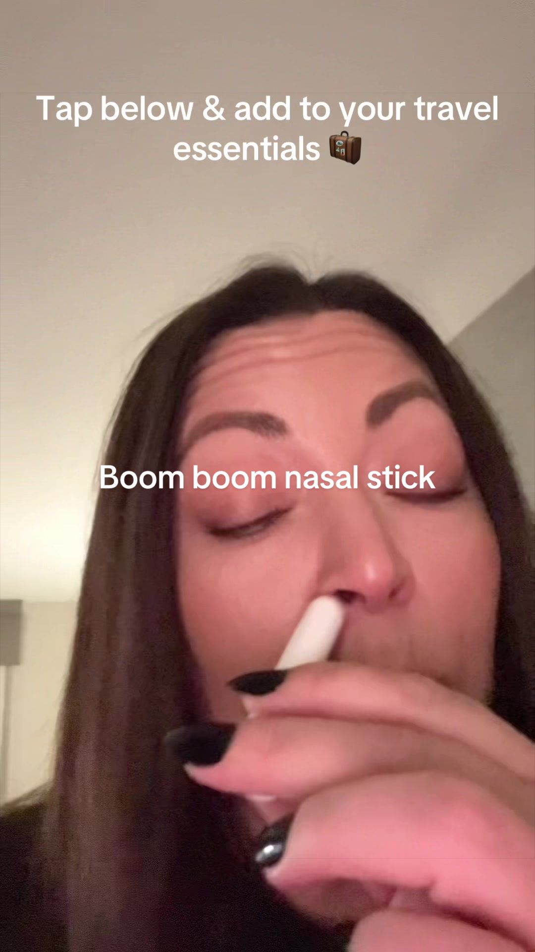 TikTok post by @lauraschirmer1 for BoomBoom Naturals. Caption reads: If you travel often and struggle with dry hotel....