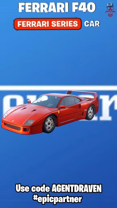 Instagram post by @agent_draven for Ferrari. Caption reads: Fortnite X Ferrari F40 SHOWCASE Epic Games use....