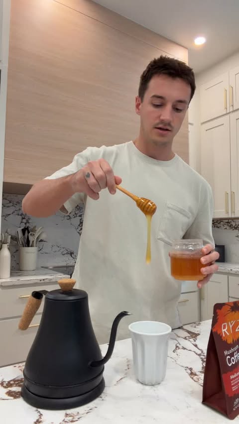 Instagram post by @isampatterson for RYZE SUPERFOODS. Caption reads: Watch Monica use @ryzesuperfoods as an excuse to....