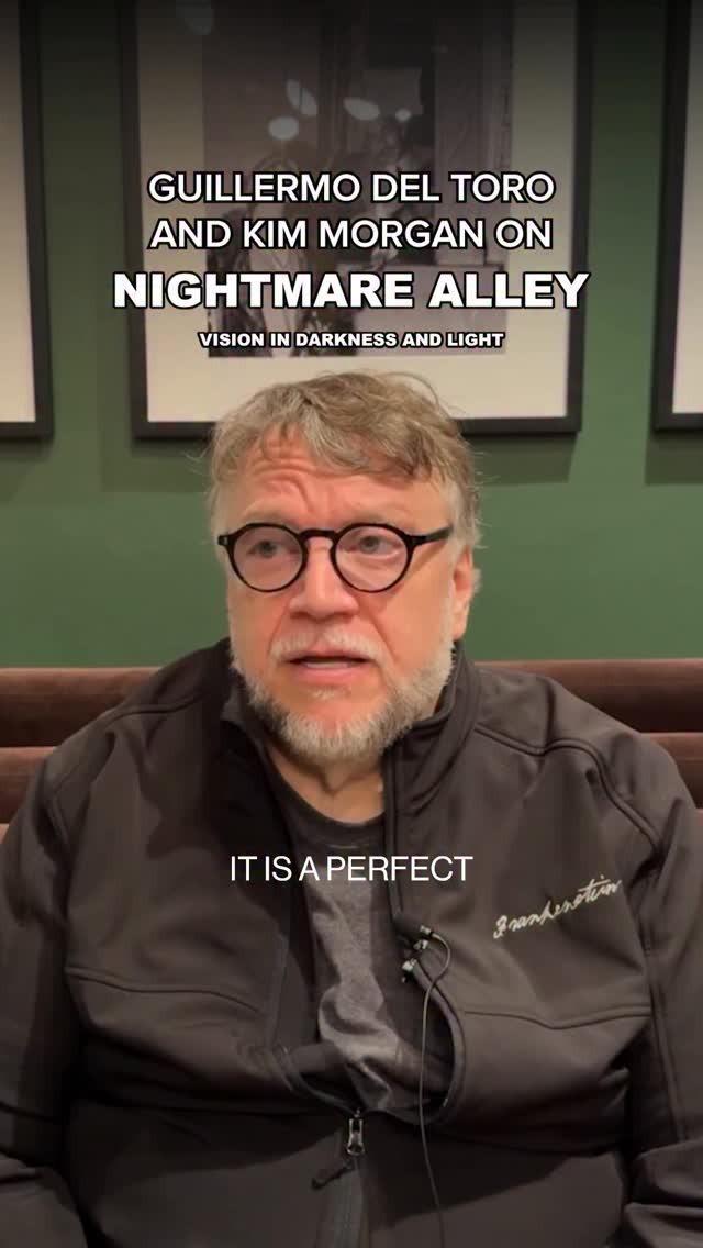 Instagram post by @nightmarealleyfilm for Searchlight Pictures. Caption reads: A black and white love letter to noir. Guillermo....