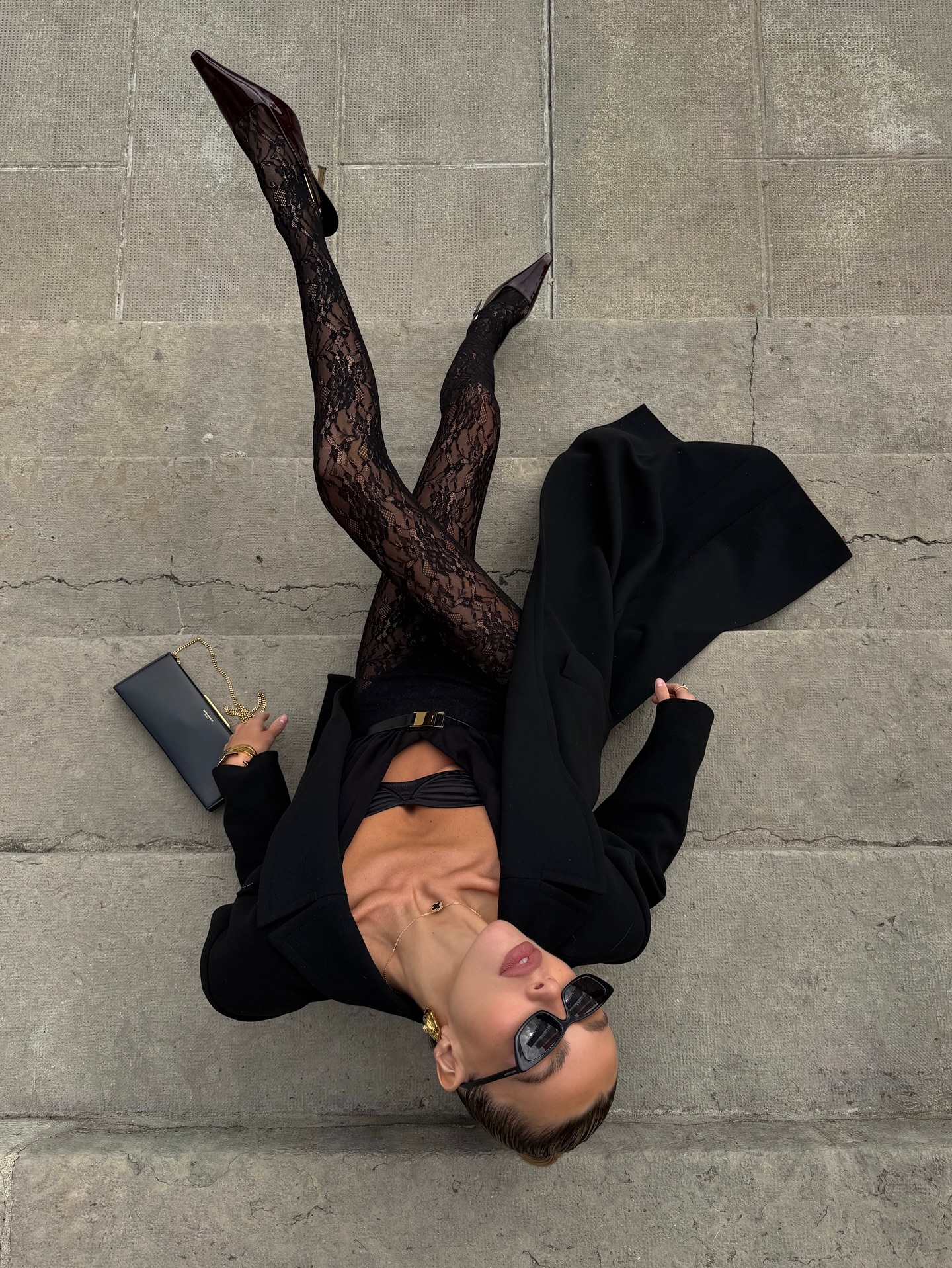 Instagram post by @sasha__fuks for Calzedonia. Caption reads: Confidence looks better in lace🖤 @calzedonia....