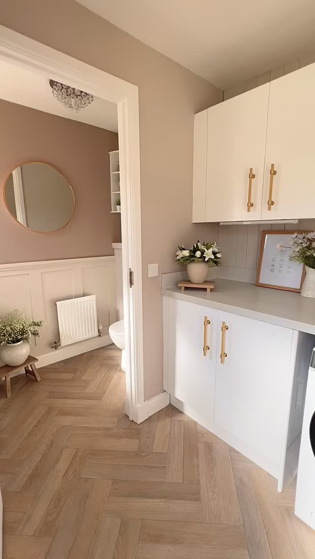 Instagram post by @homeatmerlingardens for Hendel & Hendel. Caption reads: U T I L I T Y R O O M 🌱🌿 With our kitchen refurb....