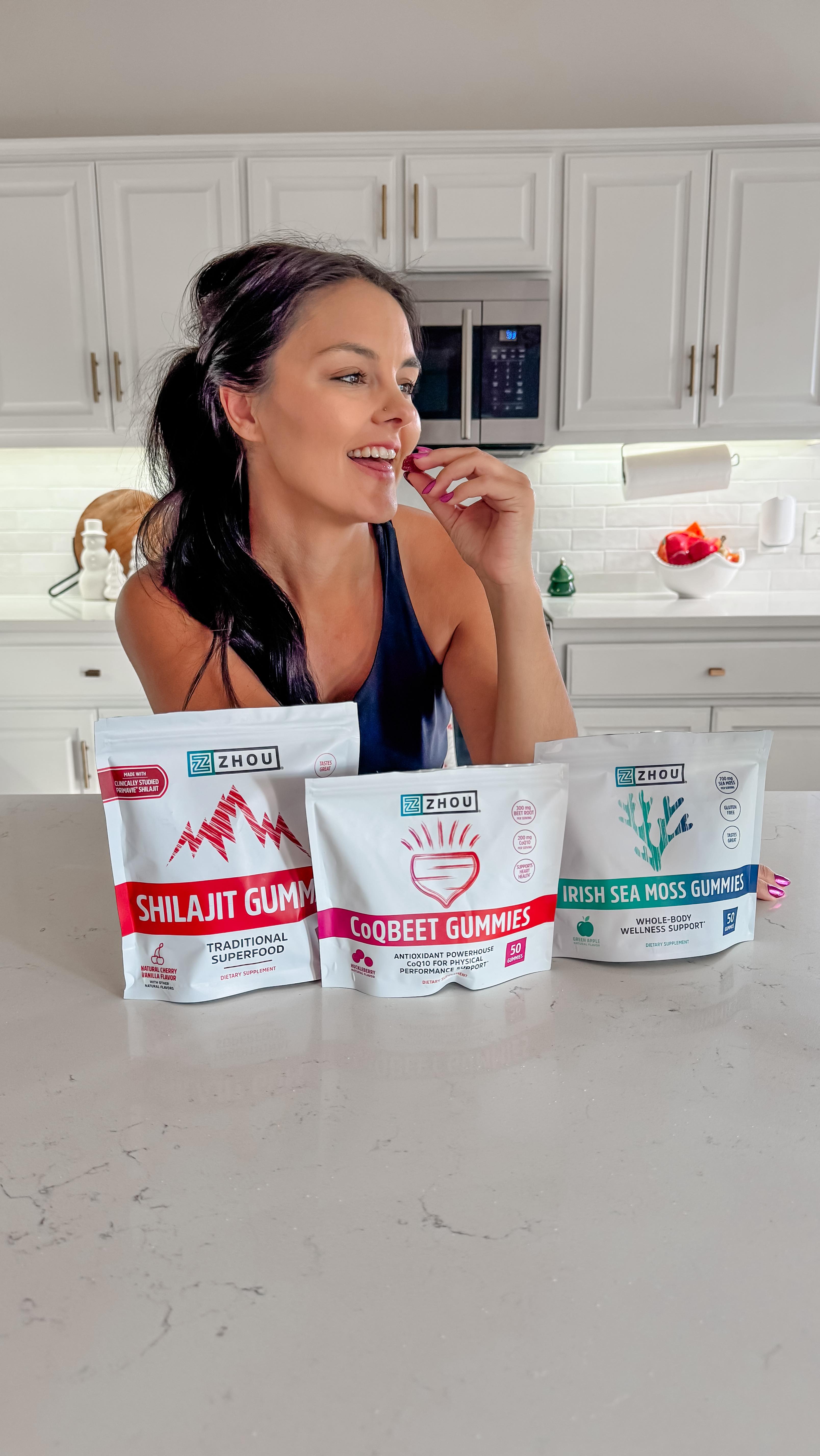 Instagram post by @k.neeekola for Zhou Nutrition. Caption reads: [...] 🏋🏻‍♀️❤️ 

We’ve been adding Zhou Nutrition....