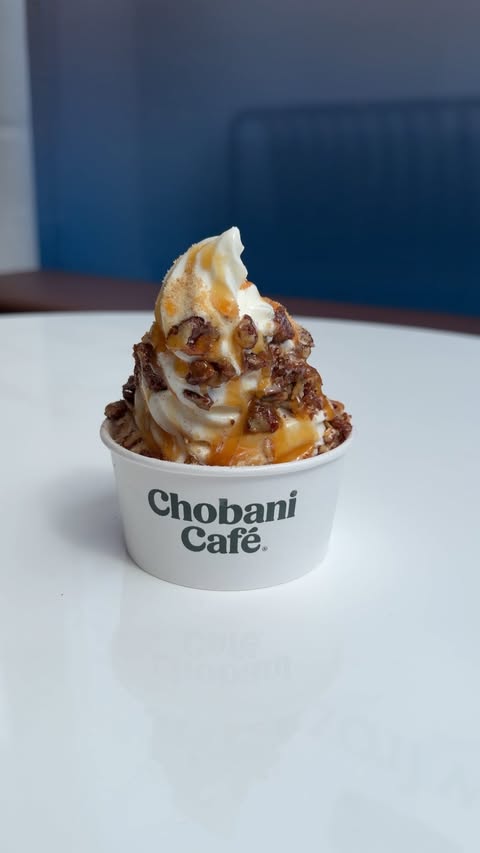 Instagram post by @thequeenfoodie for Chobani. Caption reads: [...] frozen yogurt spot in New York City 🚨....