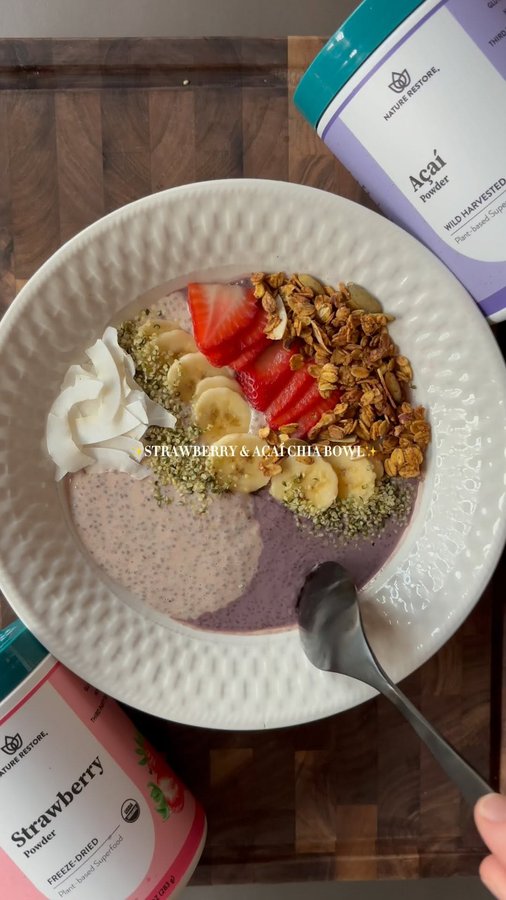 Instagram post by @saras_eats_and_sweets for Nature Restore. Caption reads: [...] the bowls, then add two scoops of....