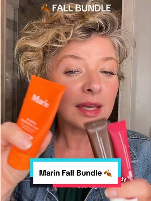 TikTok post by @emmyhoyes for Marin Skincare. Caption reads: [...] bundle for fall skin. 🍂🦞🧡 @Marin Skincare....