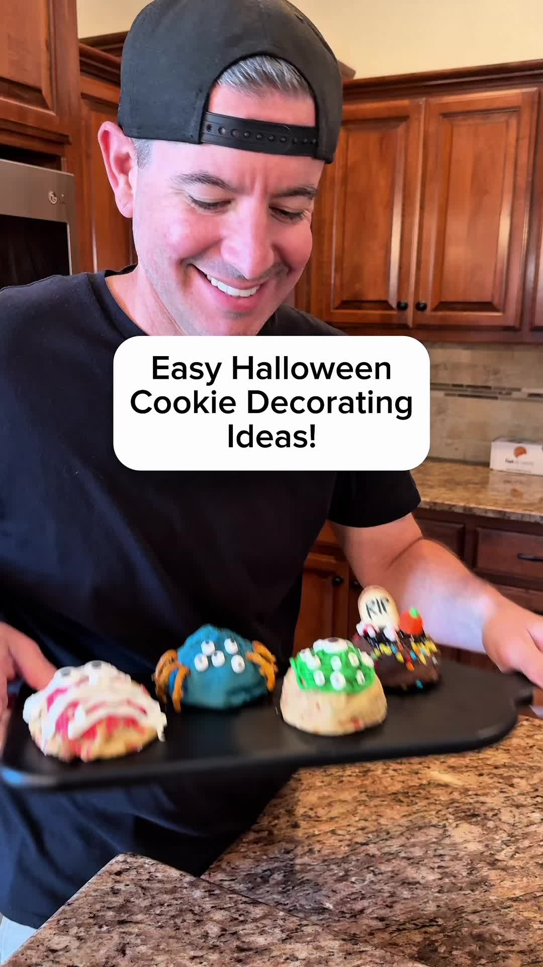 TikTok post by @lunchboxdad for Fat & Weird Cookie. Caption reads: #ad These @Easy Home Meals Halloween cookie....