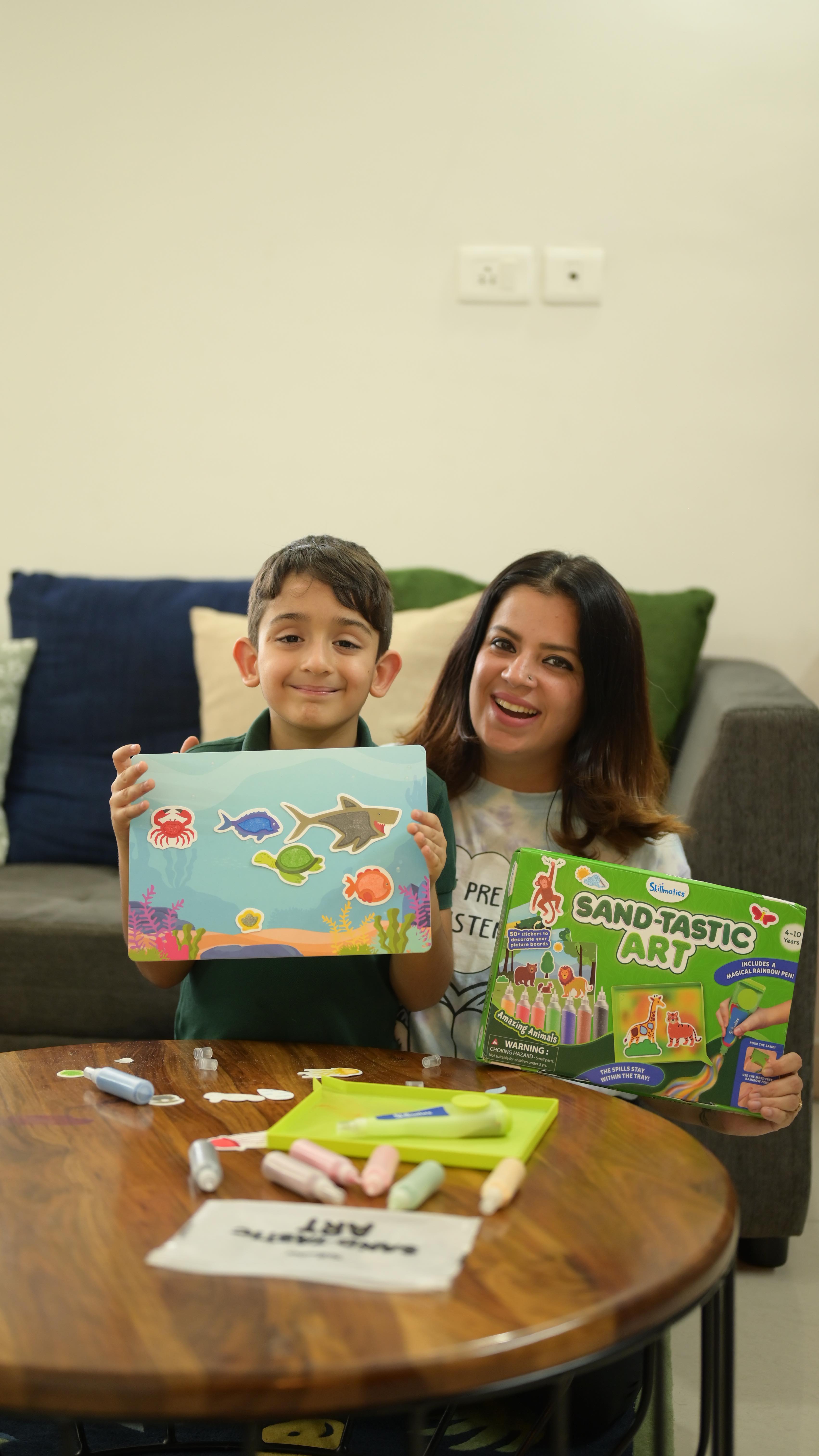 Instagram post by @the_popsicle_stories for Skillmatics. Caption reads: [...] please 🙋‍♀

With Sand-Tastic Art by....