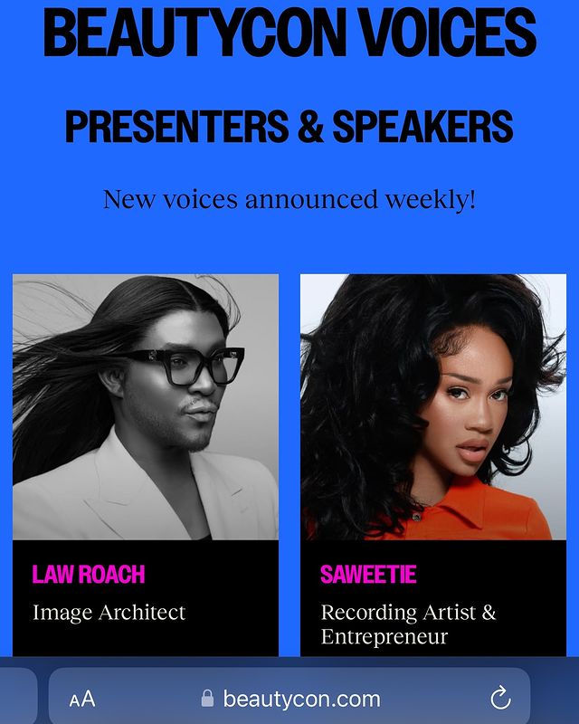 Instagram post by @saweetie for Beautycon. Caption reads: giving the girlies some game 😉 … see you Sunday....