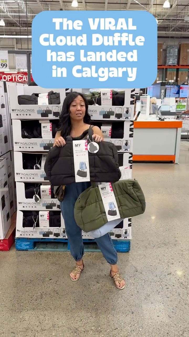 Instagram post by @yyccostcolovers for MYTAGALONGS. Caption reads: The @mytagalongs VIRAL Cloud Duffle has arrive in....