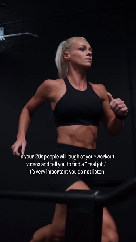 Instagram post by @sarahholden_fit for Esn. Caption reads: Those tiny workout clips became an entire career....