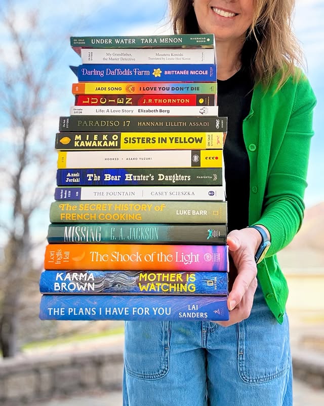 Instagram post by @suethebookie for Simon & Schuster. Caption reads: How lucky am I? 🍀 Which of today’s new books are....