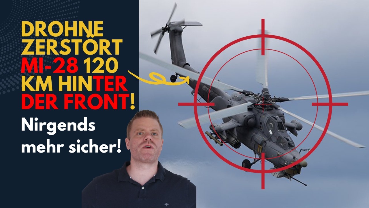 YouTube post by @milgeschichte for AG1. Caption reads: Attack helicopter shot down with drone! Who is....