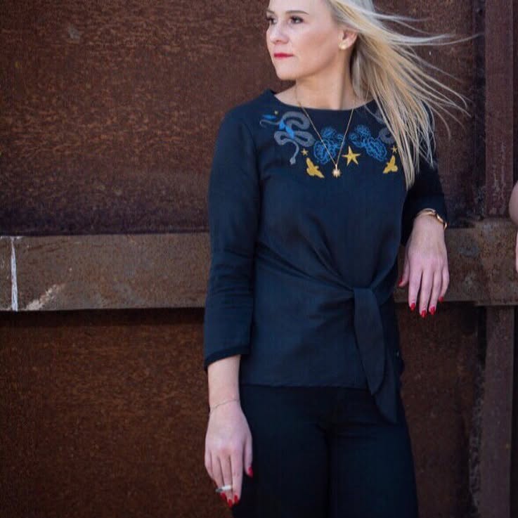 Instagram post by @sina.jeannie for Rosefield. Caption reads: 🦋Don‘t look back, you‘re not going that way🦋....