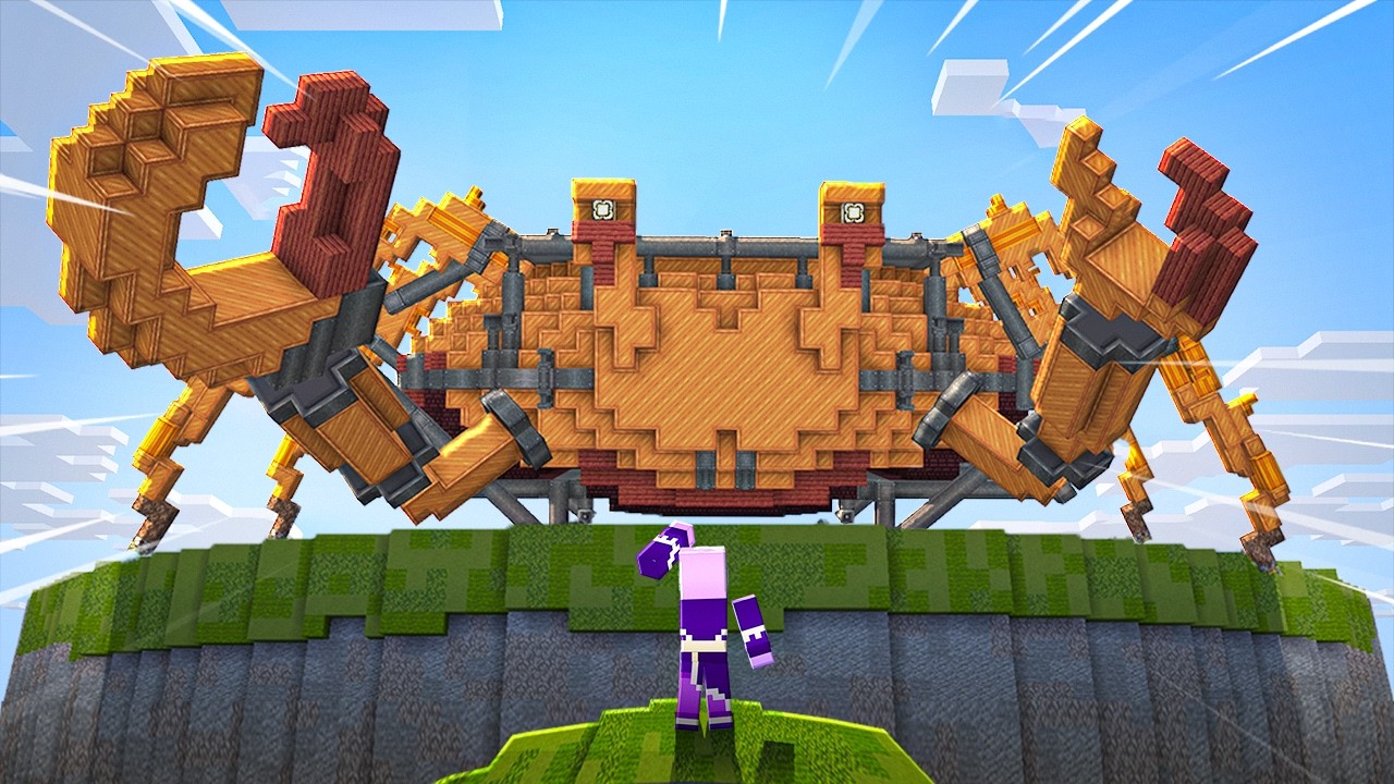 YouTube post by @BigJim713 for CurseForge. Caption reads: Building a GIANT MECHANICAL CRAB in Create....