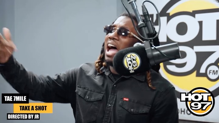 Instagram post by @goosegodsceo for HOT 97. Caption reads: Tae 7Mile pulled up to the station and set the....