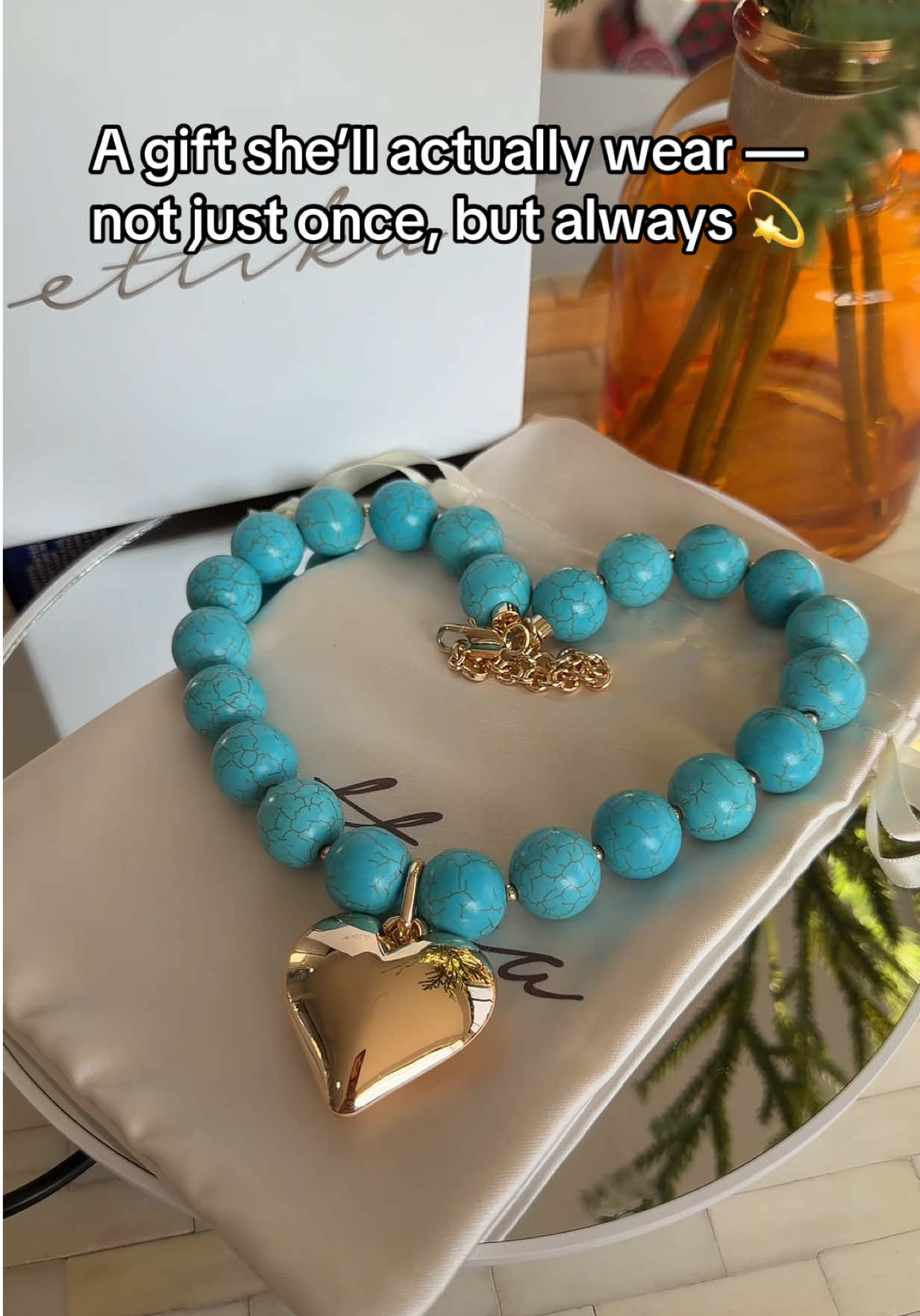 TikTok post by @mia_manhattan_ny for Ettika. Caption reads: Valentine’s Day is coming 💕 This turquoise heart....