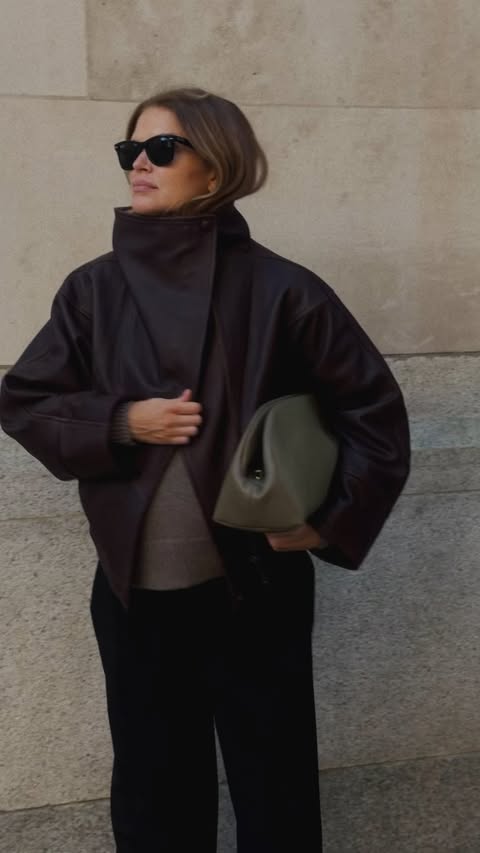 Instagram post by @lu.hough for Sézane. Caption reads: The only leather you need this season @sezane AD.