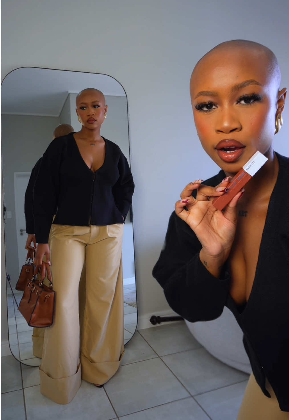 TikTok post by @boyabenyathi_l for Maybelline New York. Caption reads: Who says your lipstick should follow your outfit?....