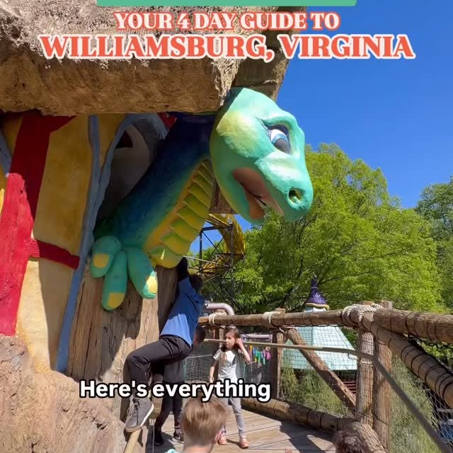 Instagram post by @virginia.adventure.family for Visit Williamsburg. Caption reads: YOUR WILLIAMSBURG ITINERARY ⬇️....