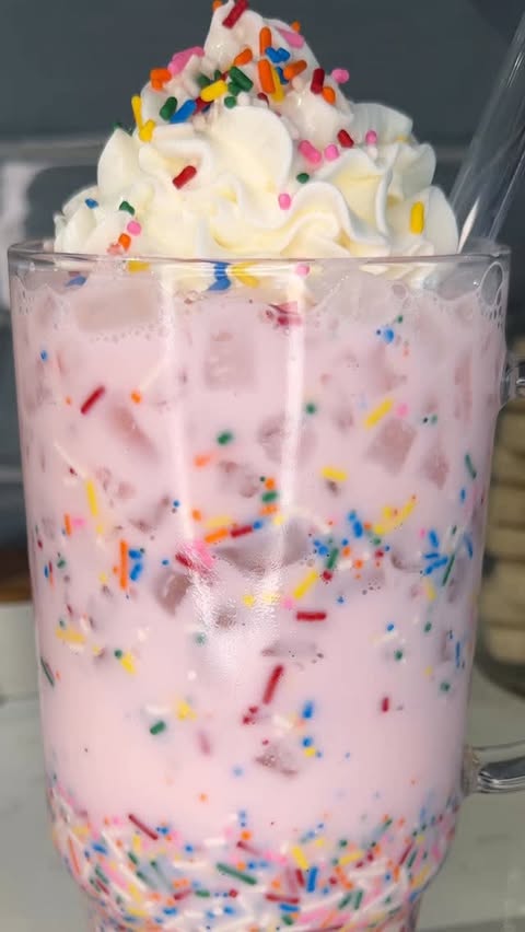 Instagram post by @ashleymarkleeats for 5-hour ENERGY. Caption reads: this @5hourenergy birthday cake loaded milkshake....